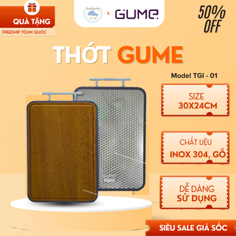 Thớt 2 Mặt Gỗ Inox Gume 1 Mặt Inox 304 Cao Cấp 1 Mặt Gỗ Mun Nguyên Khối, Kháng Khuẩn Cao Cấp - Tổng Kho Gia Dụng Lê Hà
