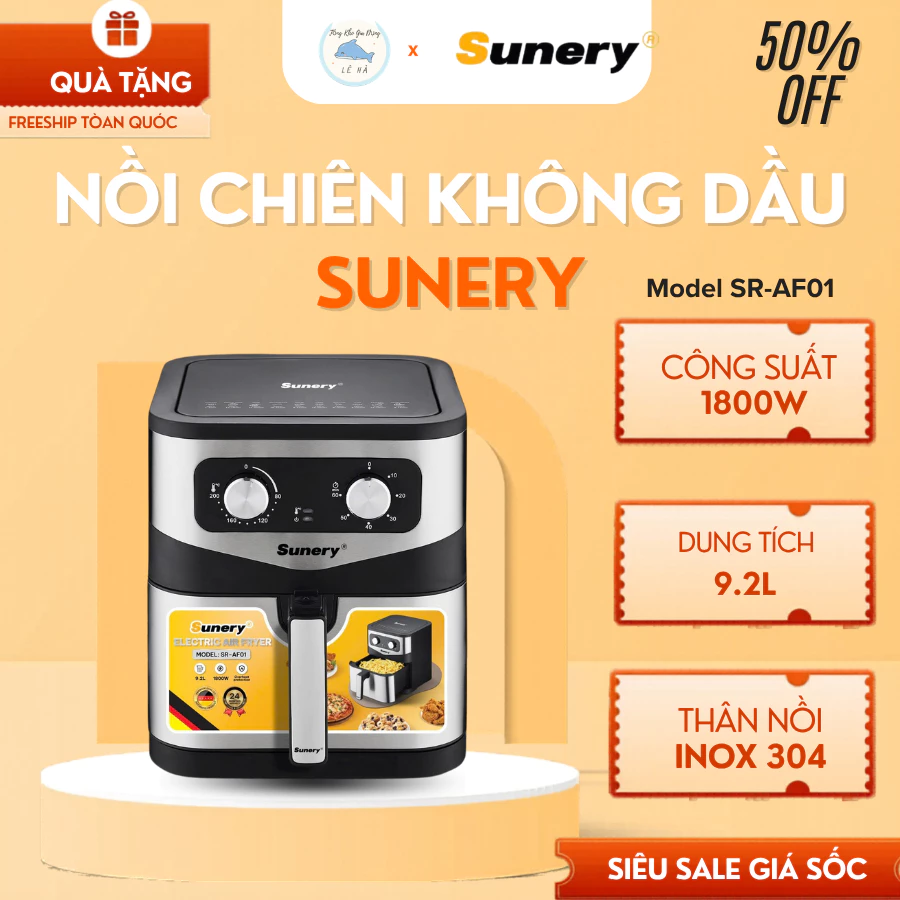 Nồi Chiên Không Dầu Sunery SR-AF01 9L Điều Khiển Cảm Ứng,1800W Nấu Đa Dạng Món Ăn Tiện Lợi - Tổng Kho Gia Dụng Lê Hà