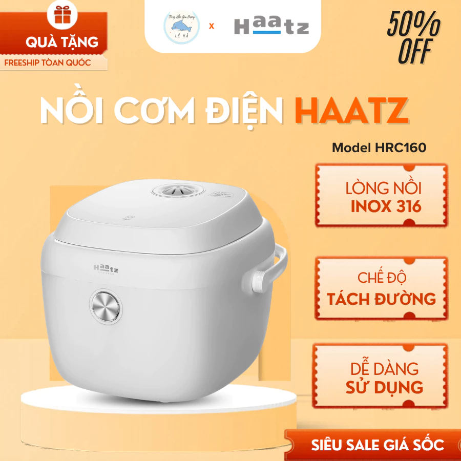 Nồi Cơm Điện Haatz 1.6L HRC160 Tách Đường, Bảng Điều Khiển Cảm Ứng OLED Hiện Đại Dễ Dùng - Tổng Kho Gia Dụng Lê Hà