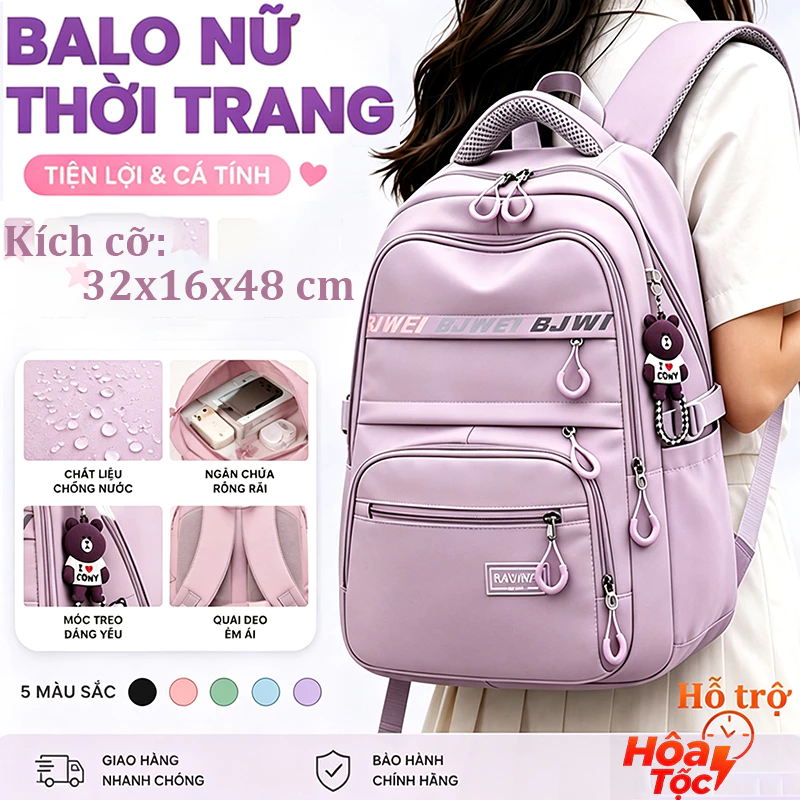 Balo nam nữ đi học chống nước nhiều ngăn quai đệm kèm gấu dễ thương cặp sách đựng laptop đi làm học sinh.b4015