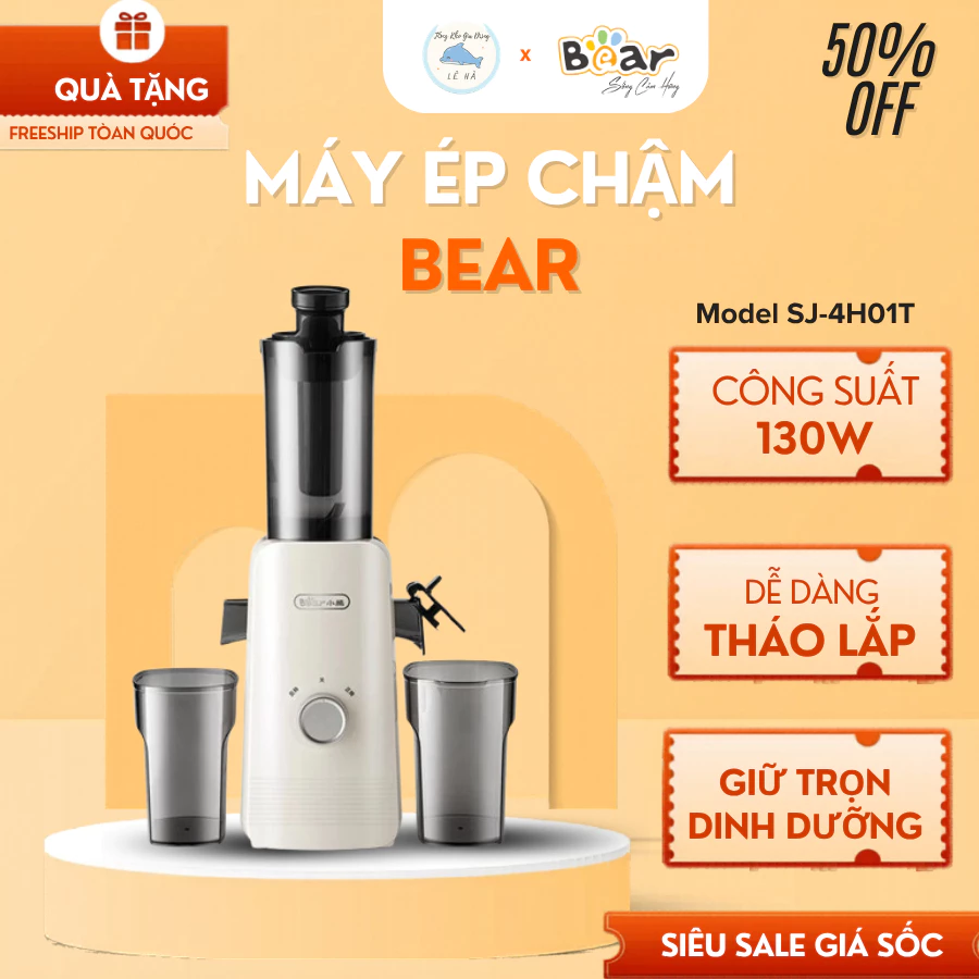 Máy Ép Chậm Bear SJ-4H01T 130W, Trục Ép Xoắn Ốc Đa Tầng Ép Nhanh Mịn Dễ Tháo Lắp Vệ Sinh - Tổng Kho Gia Dụng Lê Hà
