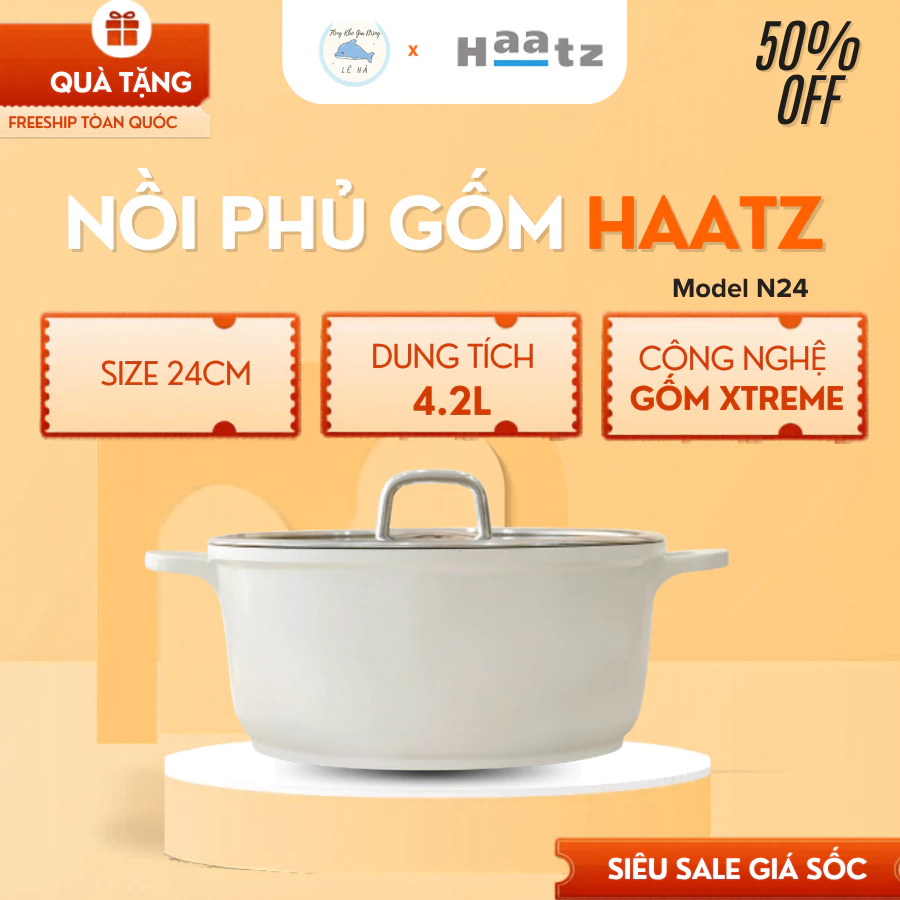 Nồi Chống Dính Phủ Cốm Haatz, Size Nhỡ 24x11.2cm Chuyện Dụng Độ Bền Vượt Trội - Tổng Kho Lê Hà