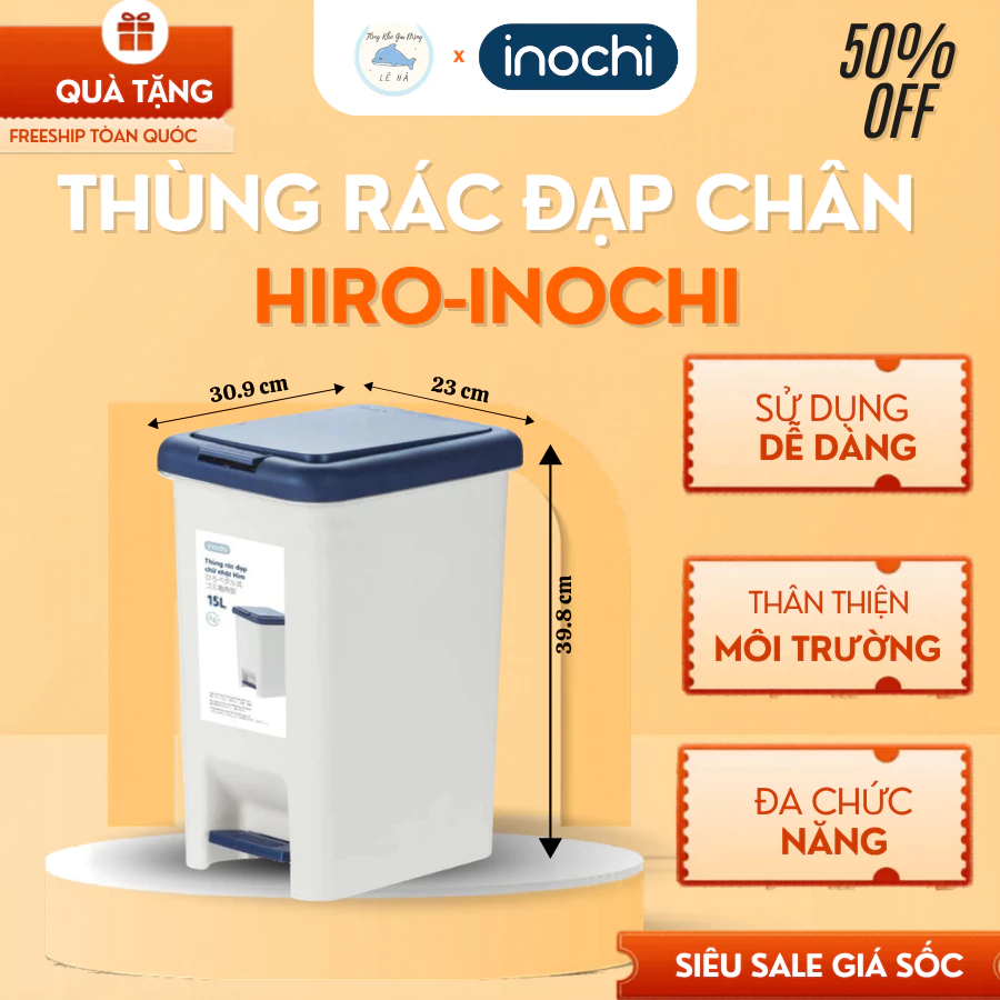 Sọt Rác Hộp Hiro 15L Inochi Dung Tích Tiện Dụng, Chắc Chắn, Chống Giòn Gãy, Sử Dụng Bền Lâu - Tổng Kho Lê Hà