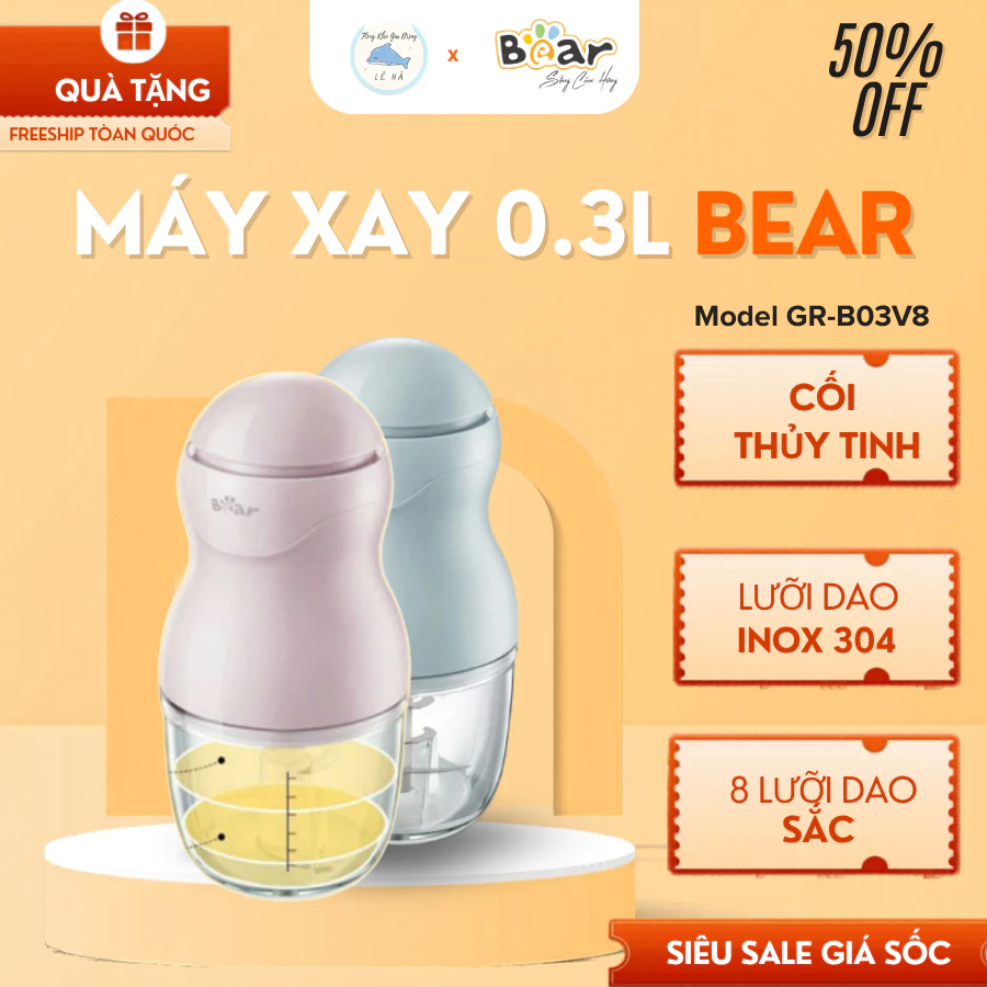 Máy Xay Ăn Dặm Bear GR-B03V8 Dung Tích 300ml, Lưỡi Dao Sắc Bén Tiện Lợi Nhỏ Gọn - Tổng Kho Gia Dụng Lê Hà