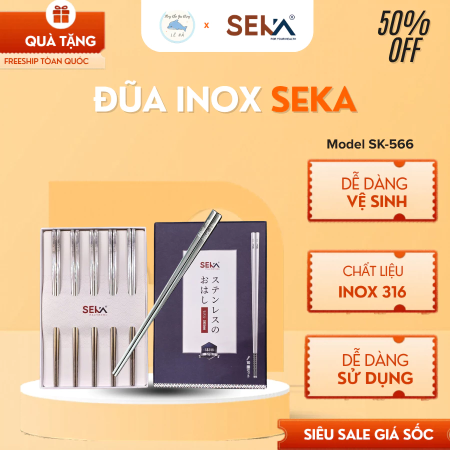 Đũa Inox Seka SK-566 Inox 316 Nguyên Khối Bền Bỉ, Không Cong Vênh Không Mốc Dễ Vệ Sinh - Tổng Kho Gia Dụng Lê Hà