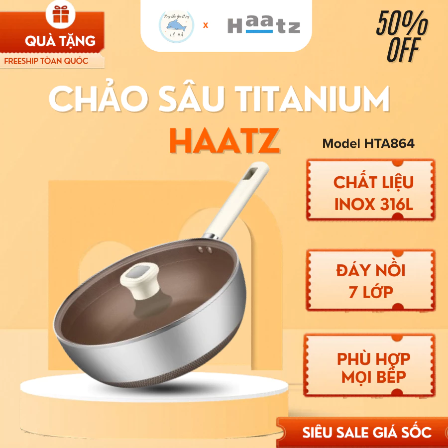 Chảo Sâu Lòng Titan Haatz HTA824 Đáy Từ 3 Lớp Cao Cấp, Chống Trầy Xước An Toàn Sức Khỏe - Tổng Kho Gia Dụng Lê Hà