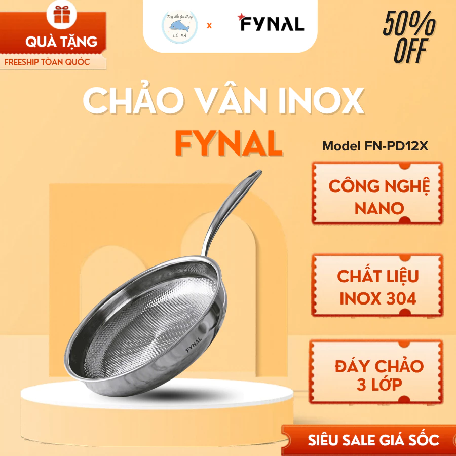 Chảo Vân Inox Fynal Fn-PL128 Đúc Liền Khối 3 Lớp, Chống Oxy Hóa Chống Ăn Mòn An Toàn Sức Khỏe - Tổng Kho Gia Dụng Lê Hà
