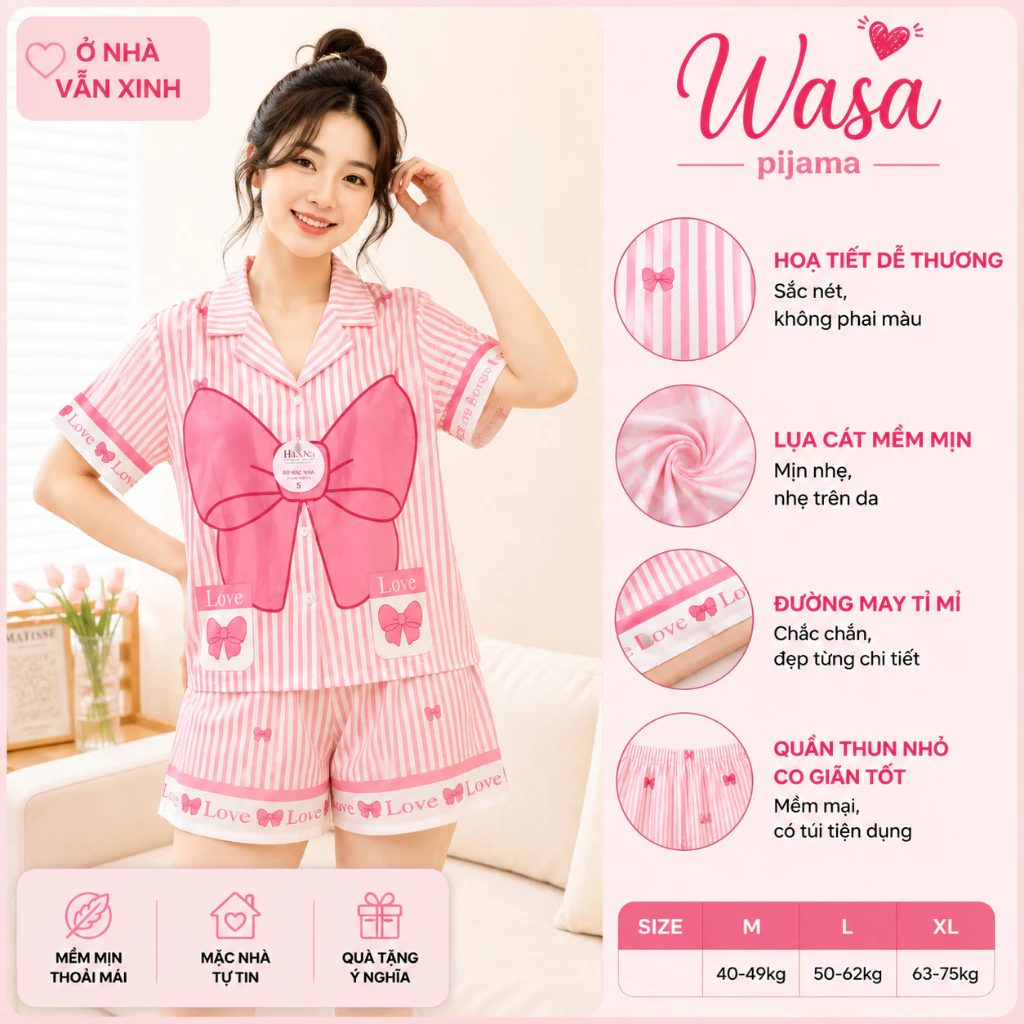 [ Siêu Hot ] Bộ Pijama Phong Cách Hàn Quốc Lụa Cao Cấp Tay Cộc Quần Ngắn Đủ Size Nhiều Mẫu