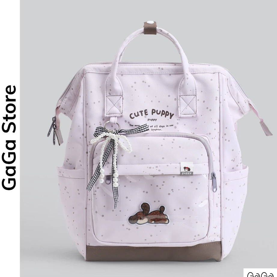Balo Mẹ Bỉm Sữa 2 Quai Xách Vân Đá Cute Puppy, Balo Nữ Đi Học Đựng Laptop 14 Inch B1002