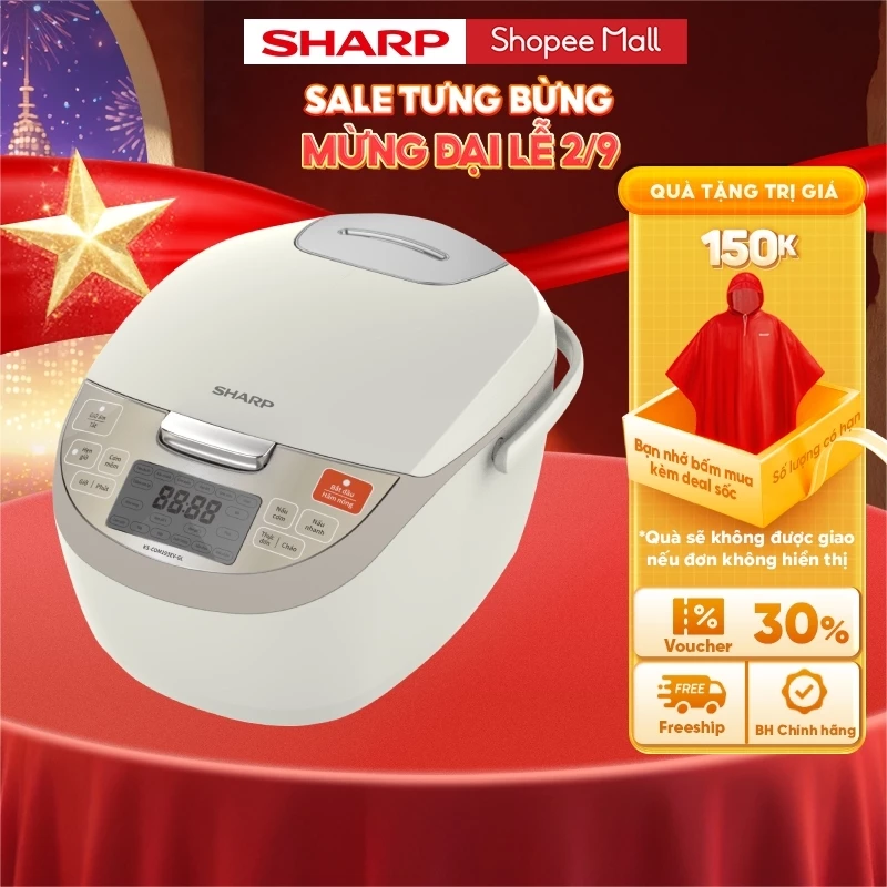 Nồi Cơm Điện Tử Sharp KS-COM193EV-BK/GL 1.8L [12 Chức năng nấu, Màn LCD, Lòng nồi 3 lớp ]