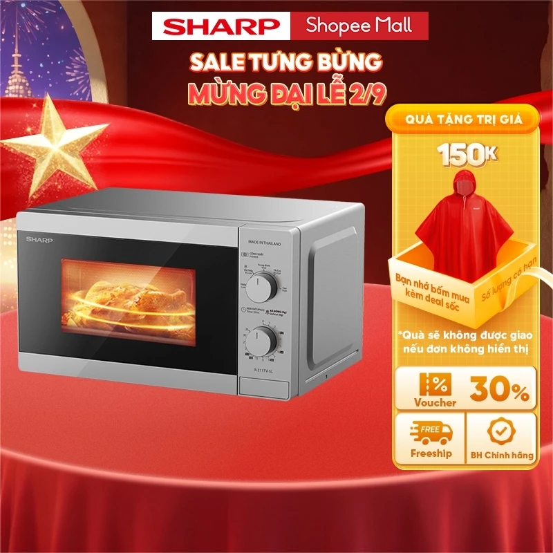 Lò vi sóng Cơ R-211TV-SL/BK 21L [ Công Suất 800W, 5 Mức Công Suất] -  Bảo Hành 12 tháng