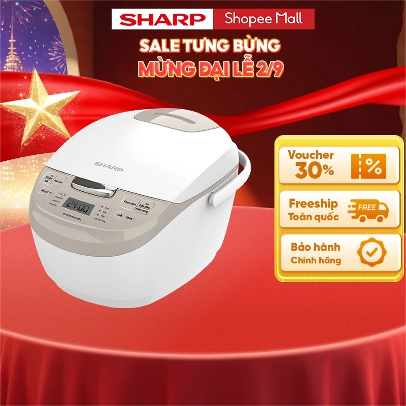 Nồi Cơm Điện Tử Sharp KS-COM191EV-WH 1.8L [8 Chức năng nấu, Màn hình LED, Lòng nồi 3 lớp]