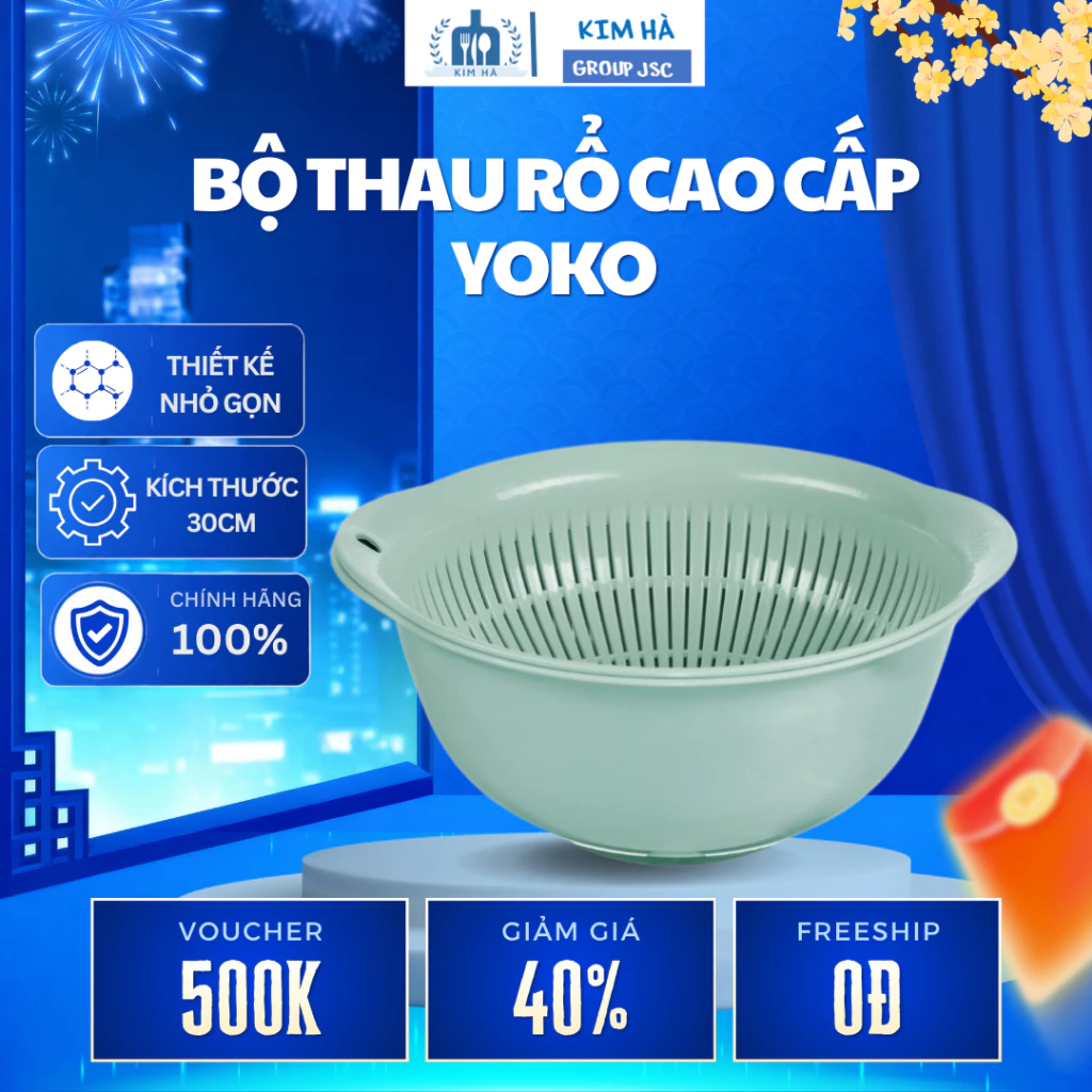 Bộ Thau Rổ Cao Cấp Yoko 30cm Thương Hiệu Inochi Có Khe Thoát Nước Nhanh, Lòng Sâu Chứa Được Nhiều Đồ - Kim Hà Group