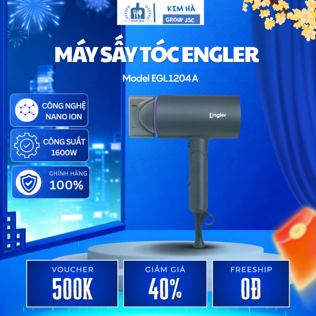 Máy Sấy Tóc Engler EGL1204A Công Suất 2200W Công Nghệ Nano Ion Giữ Ẩm Tóc, Giảm Xơ Rối - Kim Hà Group JSC