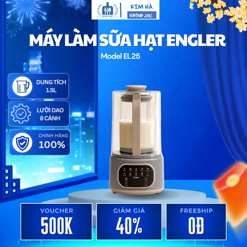 Máy Làm Sữa Hạt  Chống Ồn Engler Dung Tích 1.5L 8 Chế Độ Nấu Tự Động Xay Nấu Sữa Hạt Súp Sinh Tố- Kim Hà Group JSC