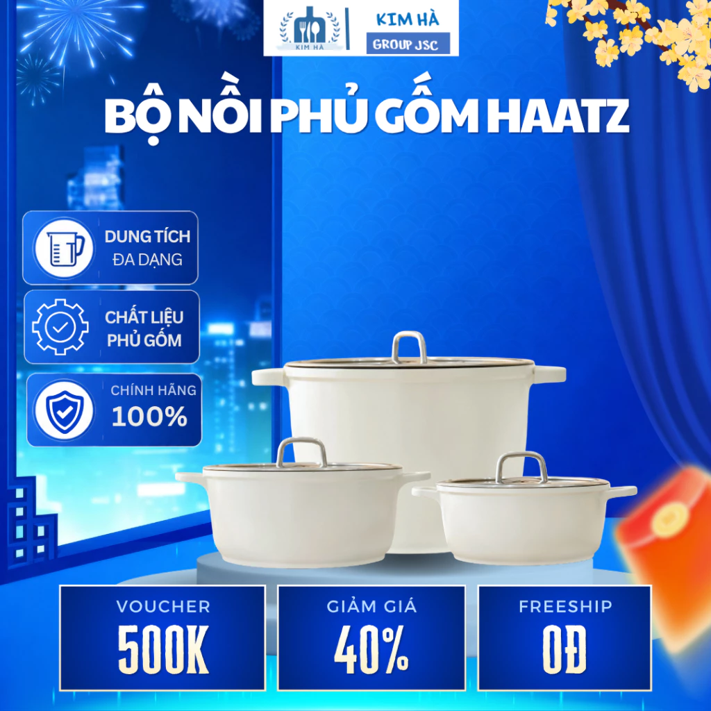 Nồi Đúc Nhôm Phủ Gốm Haatz 3 Món Chính Hãng, Chống Dính Tốt- Kim Hà group JSC