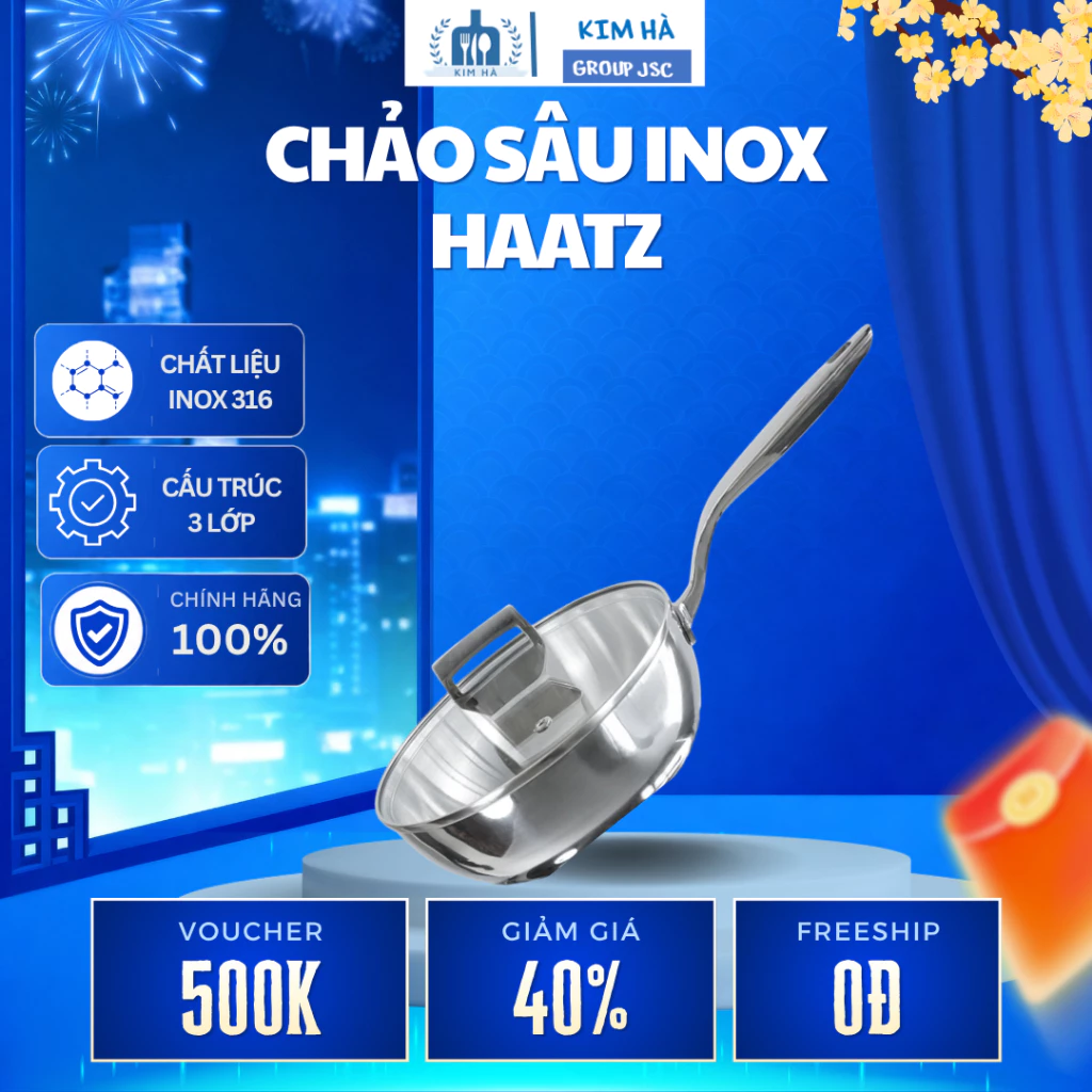 Chảo Sâu Lòng Inox Haatz 4 Size Tiện Lợi Thiết Kế Sâu Lòng Không Bị Bắn, Phù Hợp Nhiều Món Ăn - Kim Hà Group JSC