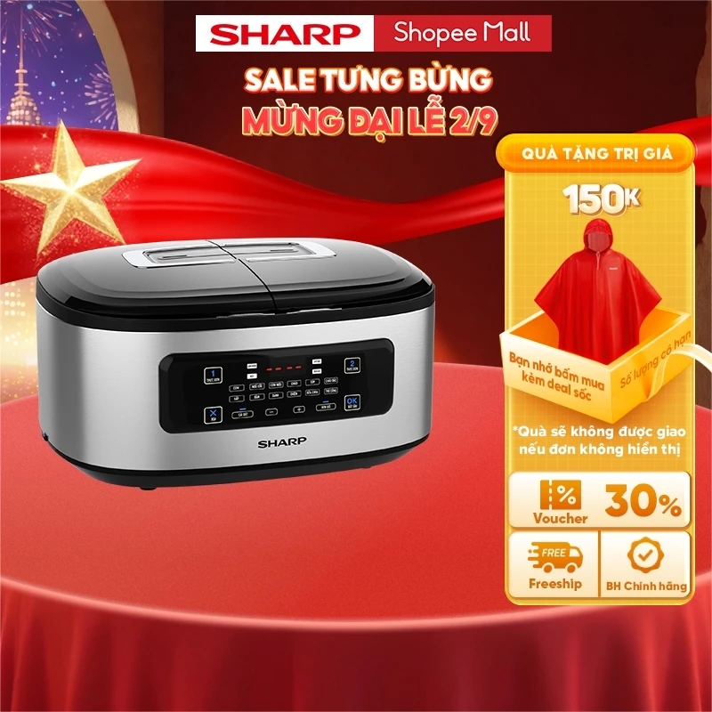 Nồi Đôi Đa Năng Sharp1.8 lít KN-TC50VN-SL, [Nồi Cơm Tốt Bền, Nấu Nhiều Món Cùng Lúc