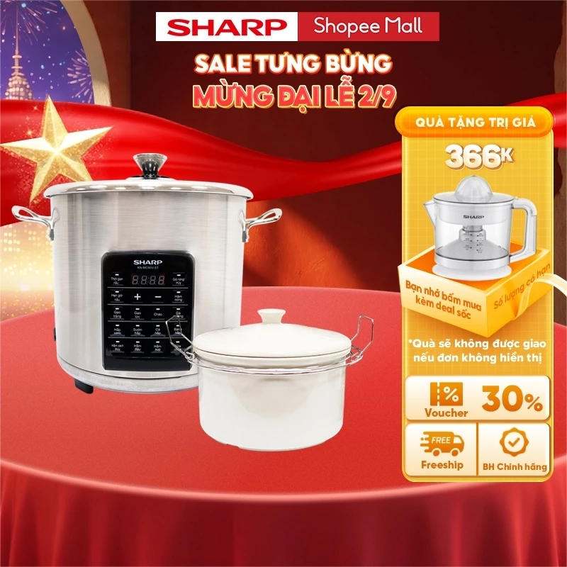 Nồi đa năng Sharp KN-MC90V-ST Kèm 3 PK Nồi Sứ, Khay Hấp, Nắp Kính Cường Lực