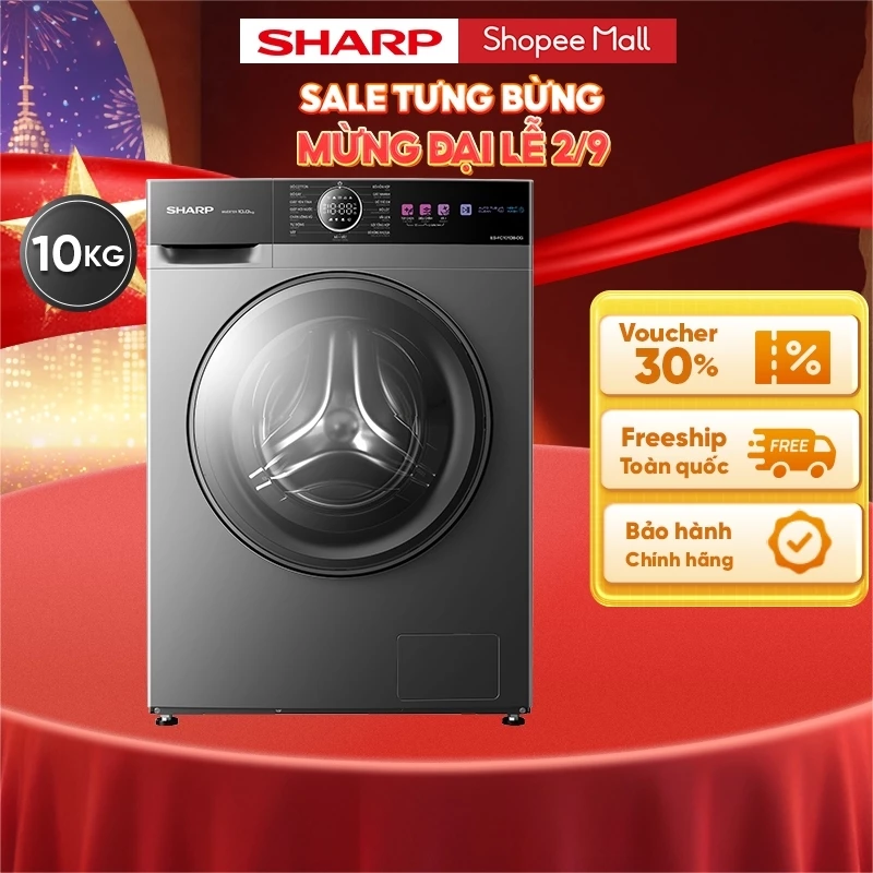 [LẮP ĐẶT 0Đ HCM & HN] Máy giặt lồng ngang SHARP ES-FC101DB-DG (10kg) | Động cơ BLDC Inverter, Tốc độ vắt 1200 vòng/phút
