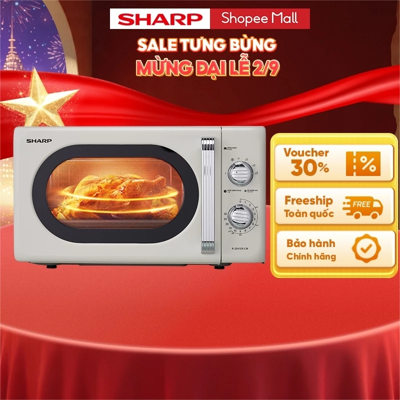 Lò Vi Sóng Cơ R-2041ER-CW – Dung Tích 20L – 2 Núm Vặn – 6 Mức Công Suất - Bảo hành 12 tháng