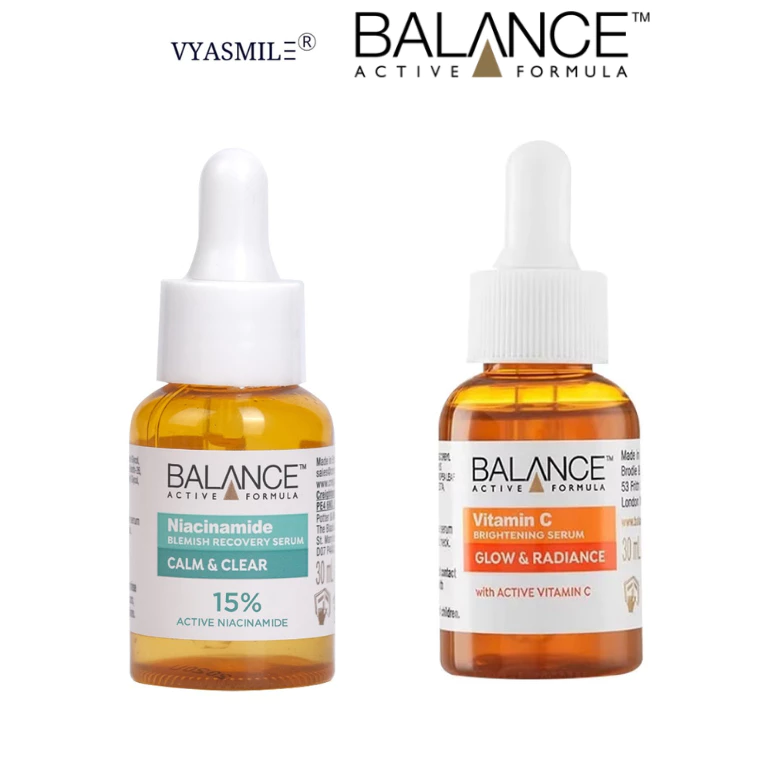 Combo serum dưỡng sáng da giúp mờ thâm Vitamin C 3% và Niacinamide 15% Balance Active Fomular 30mlx2