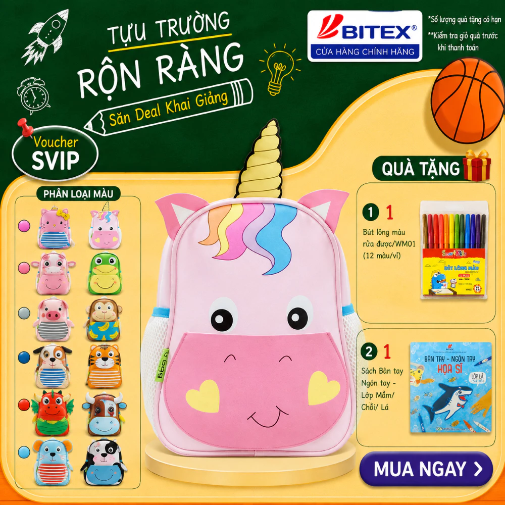 Balo Smartkids mẫu giáo 12 con giáp dành cho bé từ 3 đến 5 tuổi học mẫu giáo đi nhà trẻ dễ thương cute siêu đáng yêu