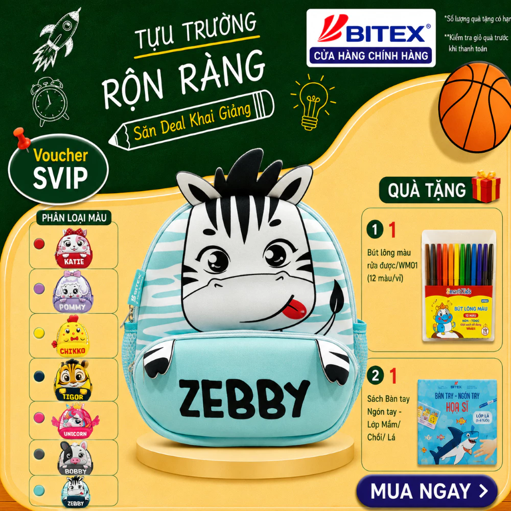 Balo mẫu giáo Smartkids Cute Pets cho bé 3 tuổi siêu nhẹ hình thú dễ thương đáng yêu học mẫu giáo nhà trẻ