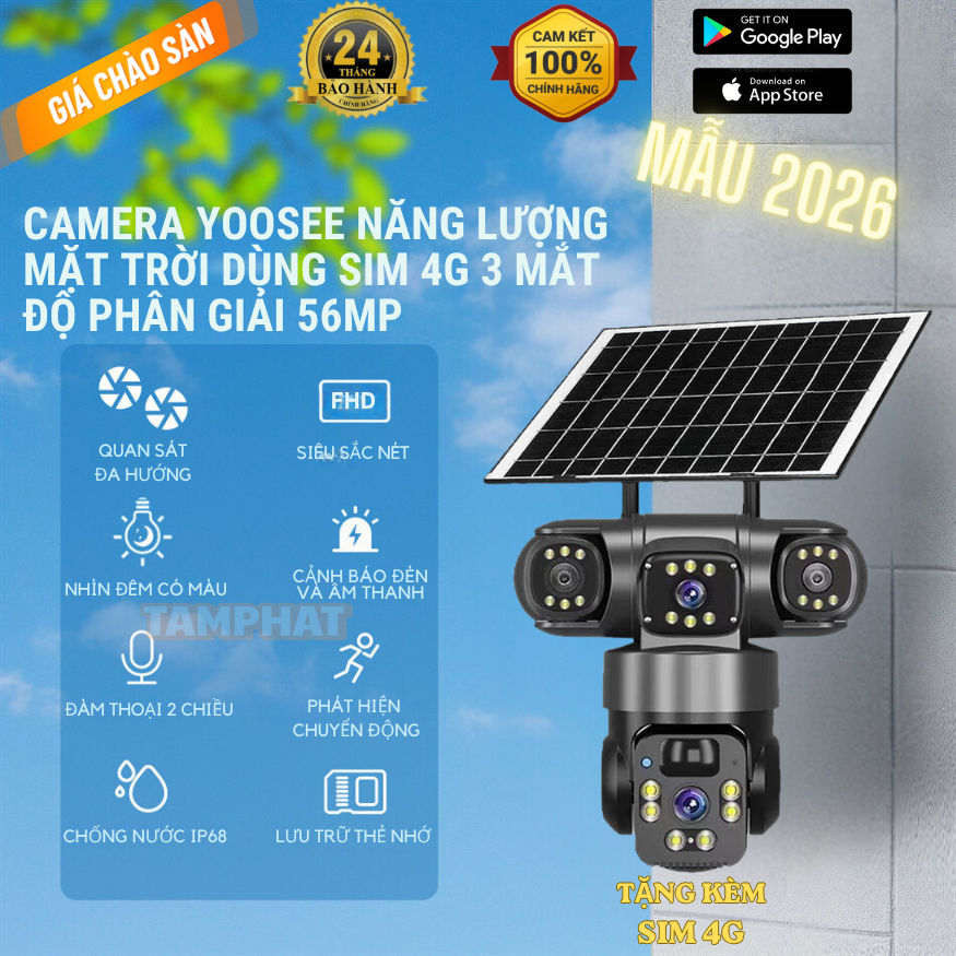 Camera năng lương ngoài trời YOOEE dùng sim 4 mắt 3 khung hình có zoom dc 12x…