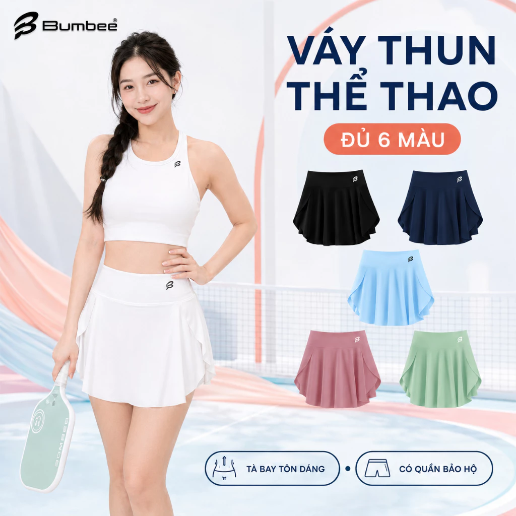Váy Thun Thể Thao Nữ Bumbee – Lưng Cao Tôn Dáng, Co Giãn 4 Chiều, Thấm Hút Mồ Hôi (T66)