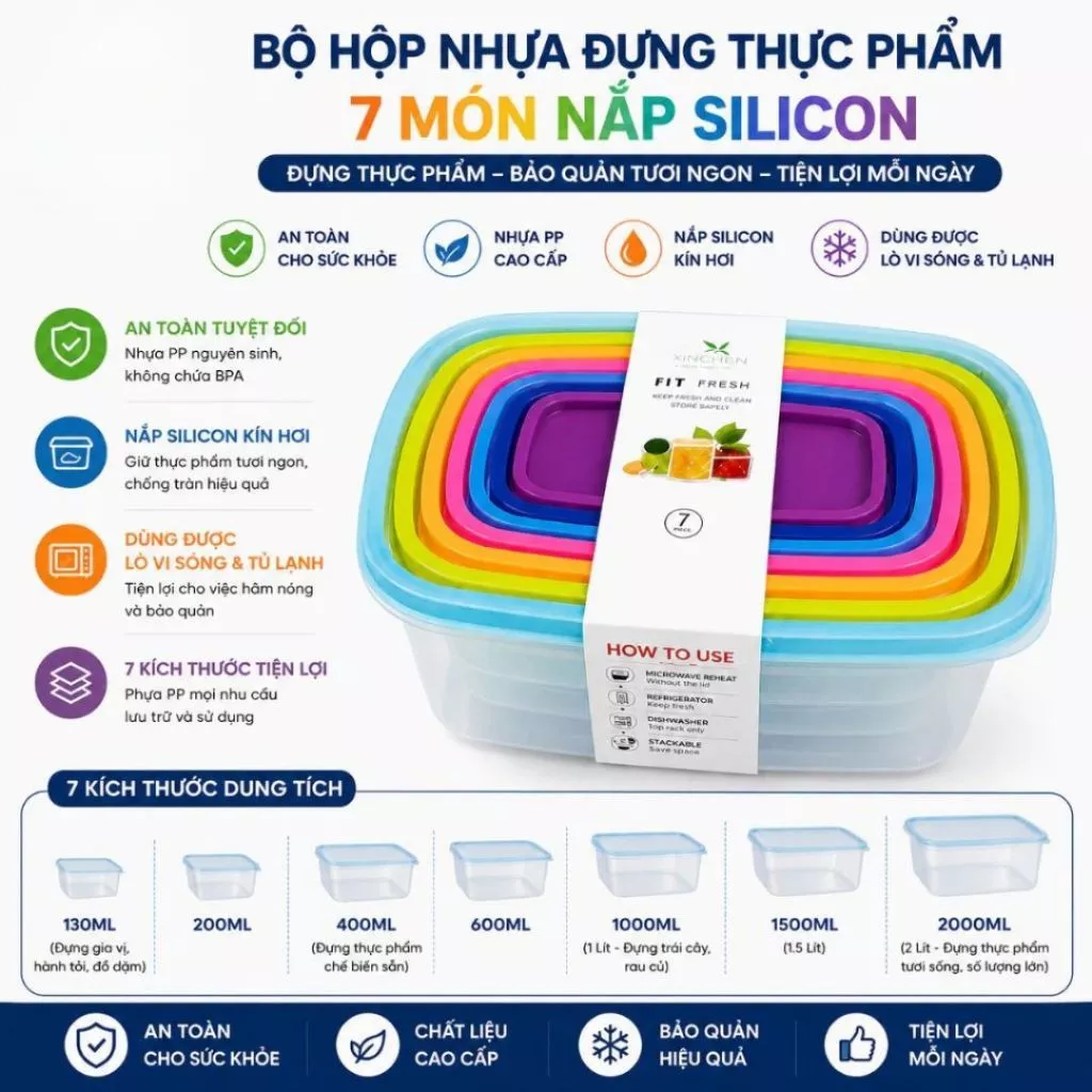 Hộp Nhựa Cao Cấp Đựng Thực Phẩm Bảo Quản Thức Ăn - Sét 7 Hộp Bảo Quản Thực Phẩm Tủ Lạnh VINALUXURY