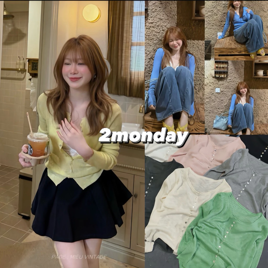 [LOẠI 1/ SẴN] ÁO KHOÁC CARDIGAN LEN MỎNG CÚC LƯỢN SÓNG PHONG CÁCH HÀN QUỐC 2MONDAY AK25
