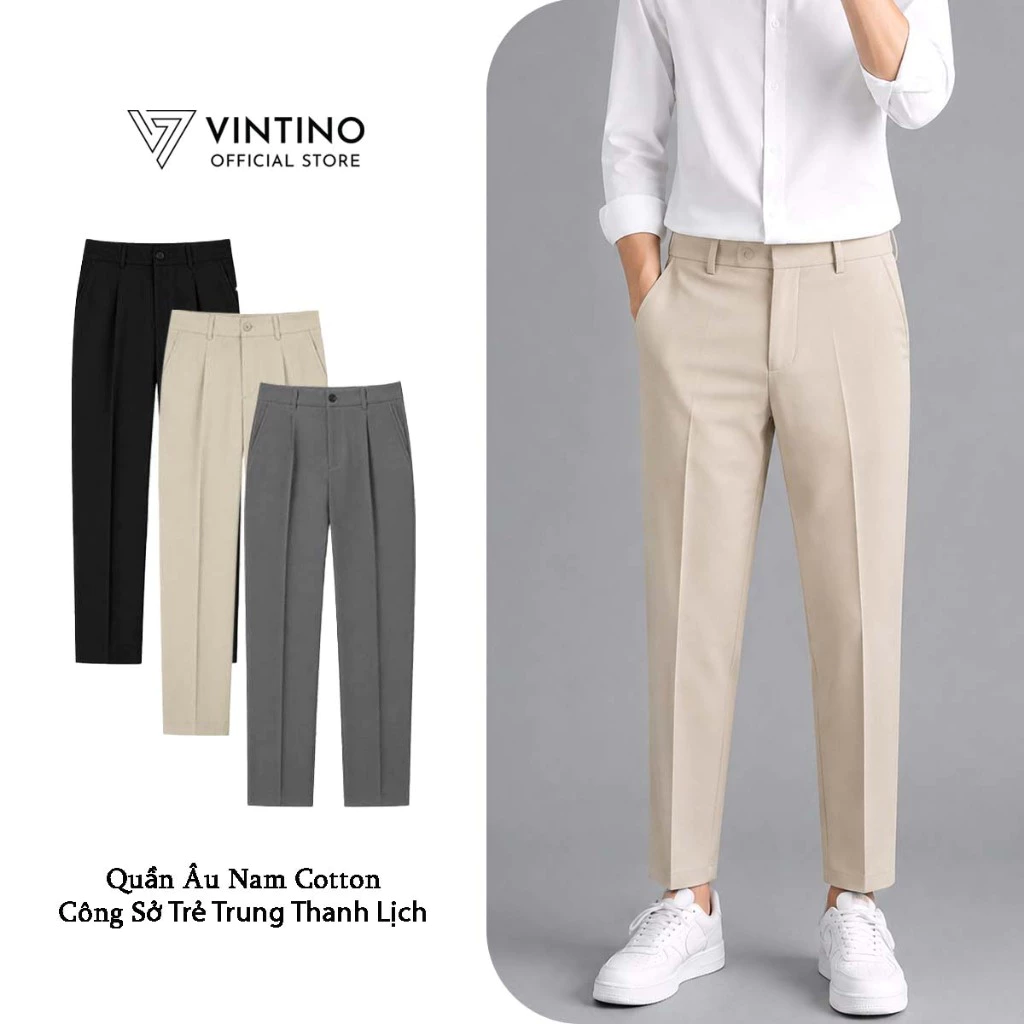 Quần tây nam đen ống côn VINTINO công sở hàn quốc vải tuyết hàn co giãn QA1
