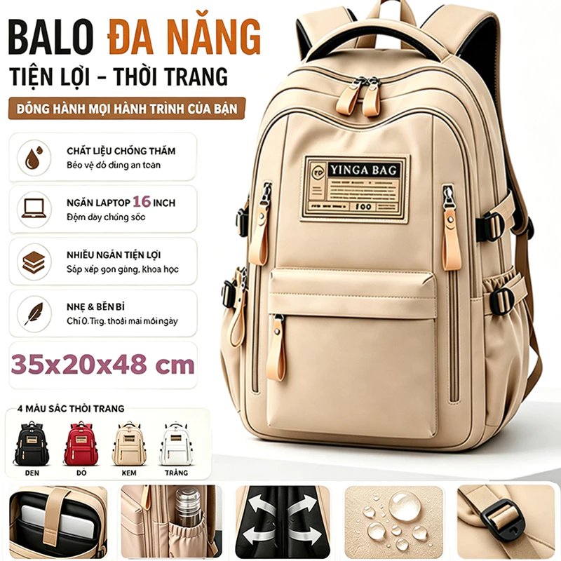 Balo nam nữ đi học chống nước nhiều ngăn quai đệm kèm gấu dễ thương cặp sách đựng laptop đi làm học sinh.B9001