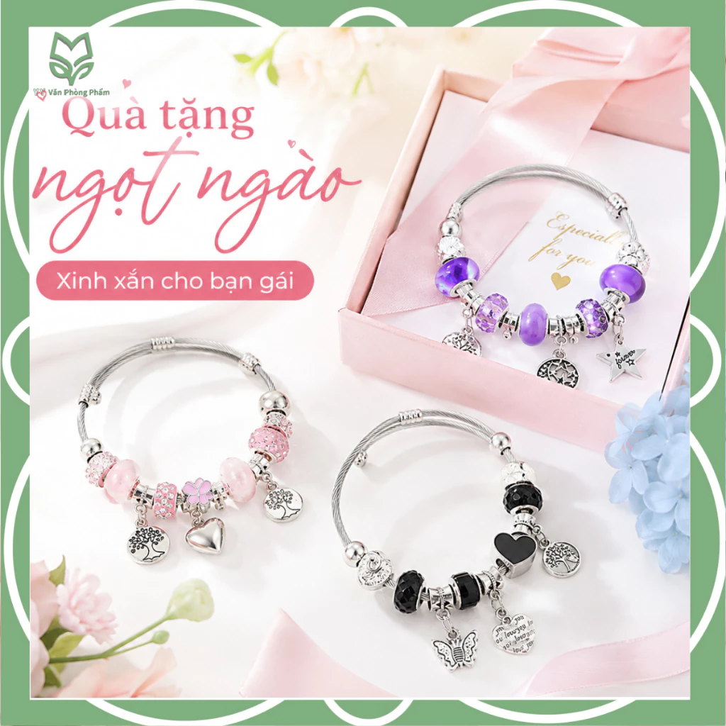 Vòng Tay Charm Nữ Thép Không Gỉ Đính Hạt Nhiều Mẫu Phụ Kiện Thời Trang Làm Quà Tặng