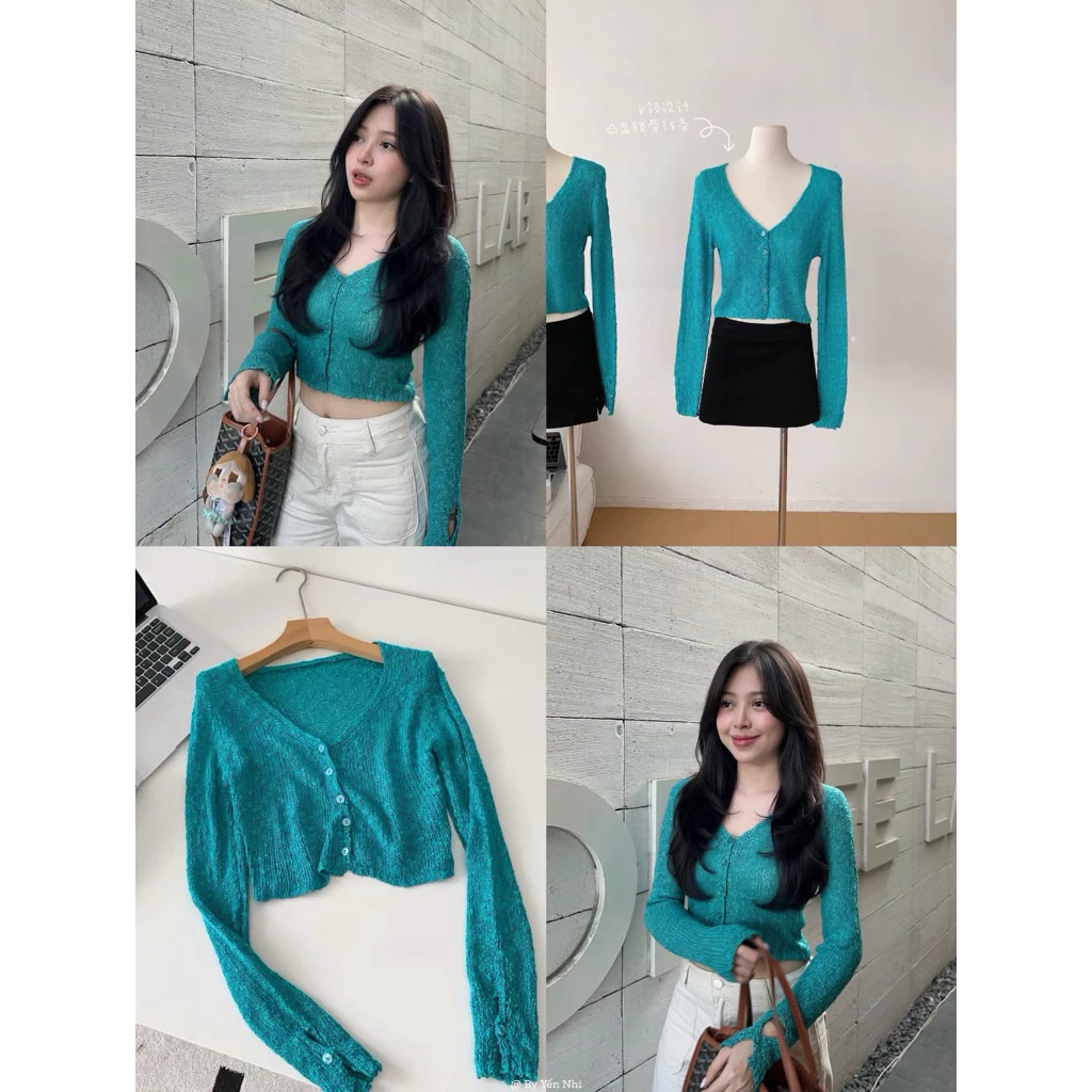 [HÀNG QC/ LOẠI 1] ÁO LEN DỆT KIM CADIGAN DÁNG CROPTOP XANH CỔ VỊT SIÊU HOT 2MONDAY A261
