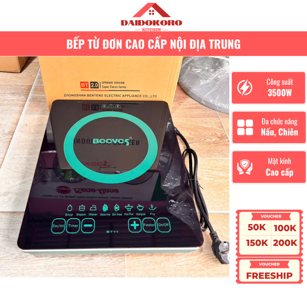 Bếp Từ Đơn Cao Cấp BECVECS [Hàng Nội Địa Xịn], Công Suất 3500W Nóng Cực Nhanh, Kính Cường Lực Dày