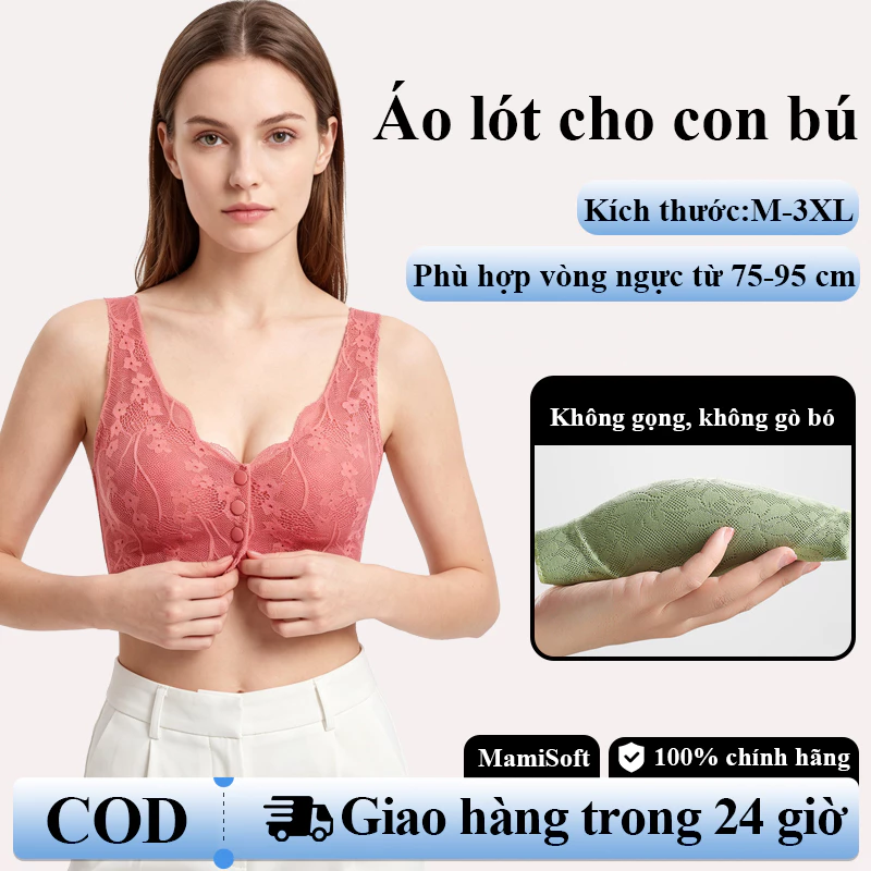Áo lót cho con bú kiểu bốn hàng nút cài Thiết kế ren thoáng khí Cài nút trước an toàn hơn