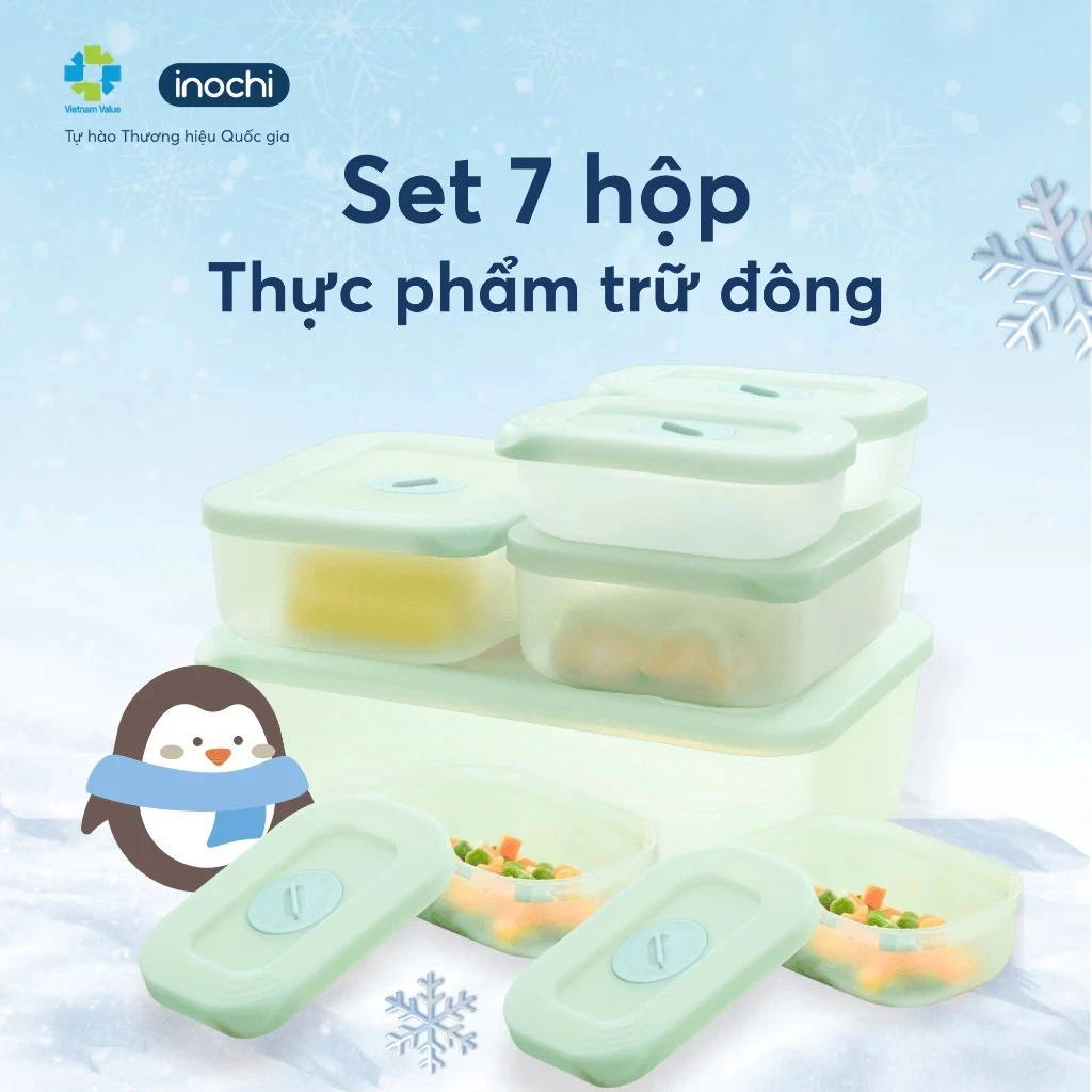 Bộ 7 Hộp Trữ Đông Inochi Hokkaido: 4x290ml, 2x900ml, 1x3600ml, Nhựa PP, Bảo Quản Thực Phẩm Tươi Ngon