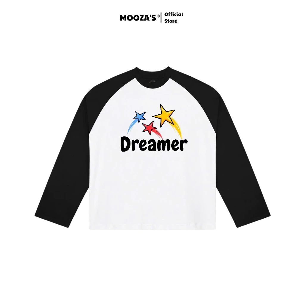 Áo Thun Tay Dài Raglan "DREAMER" Màu Trắng/Đen Oversize Cotton 100% UNISEX Nam Nữ/Dr