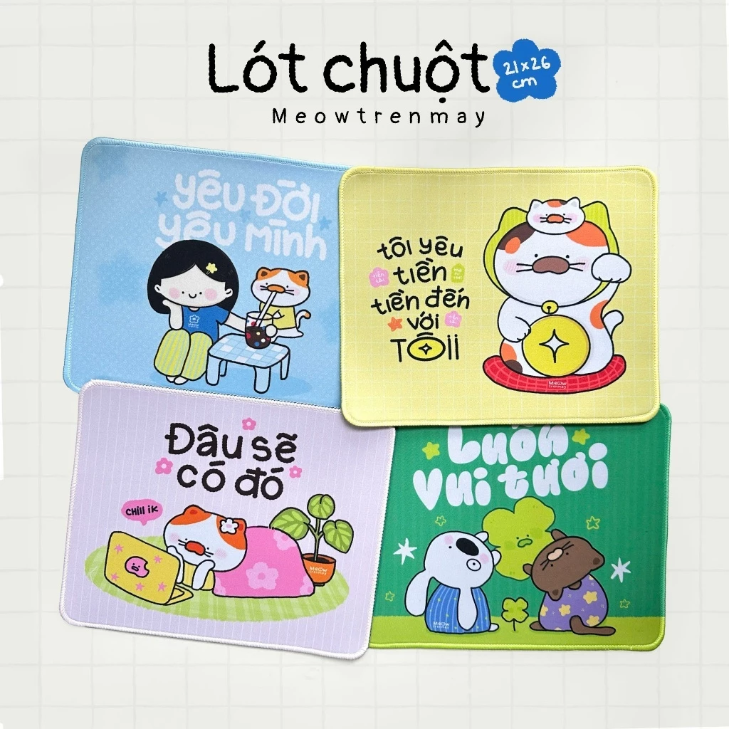 Lót Chuột Meowtrenmay 21x26cm Cao Su Chống Trượt Dễ Thương