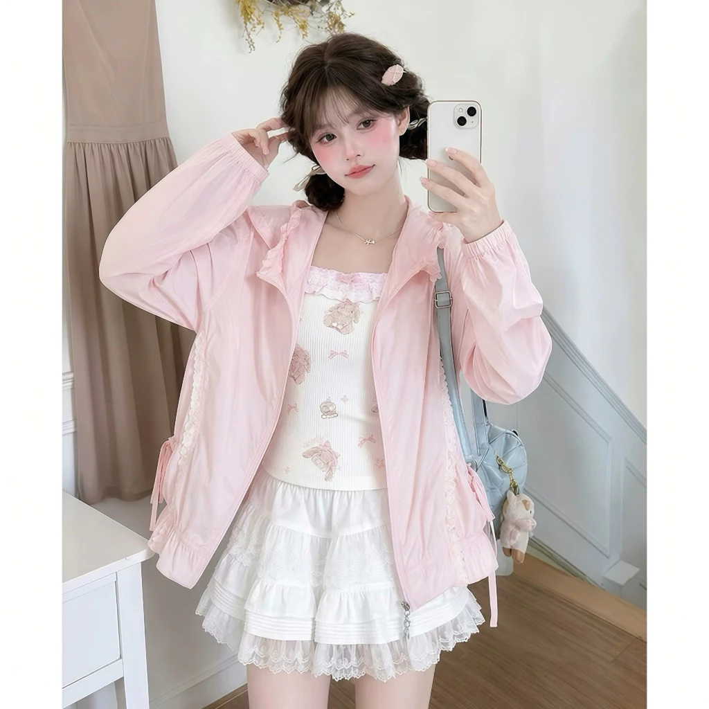 (KÈM CHARMS) (DEAL MỞ BÁN) Áo khoác kiểu nữ Kozoda AK147 chất gió hàn họa tiết viền bèo ren tiểu thư dài tay khoác ngoài