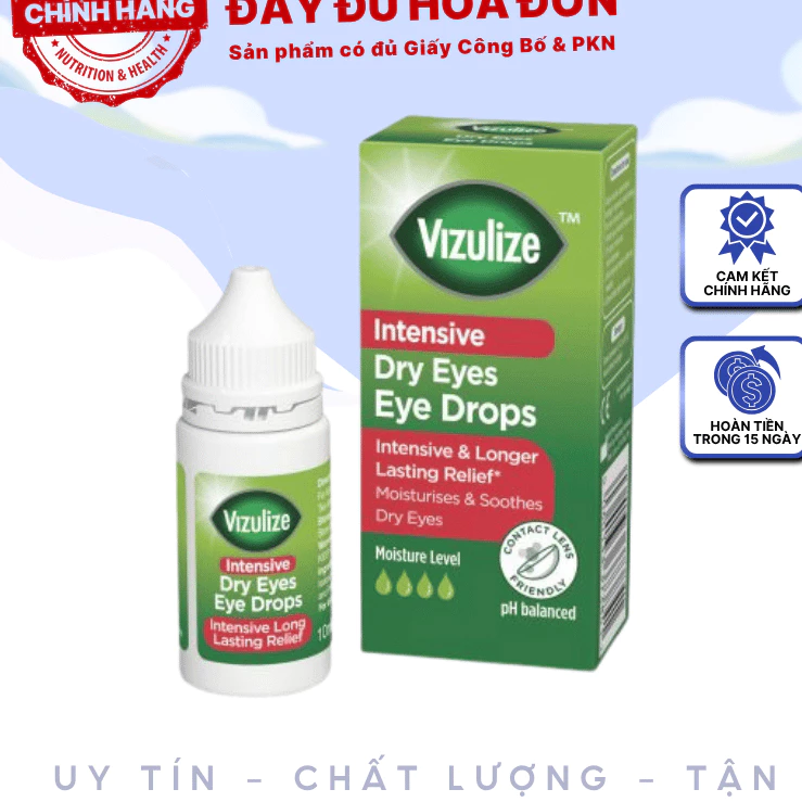 [✨CHÍNH HÃNG] Dung dịch nhỏ mắt Vizulize Intensive Dry Eyes Eye Drops Chai 10ml giúp dưỡng ẩm chuyên sâu và làm dịu mắt