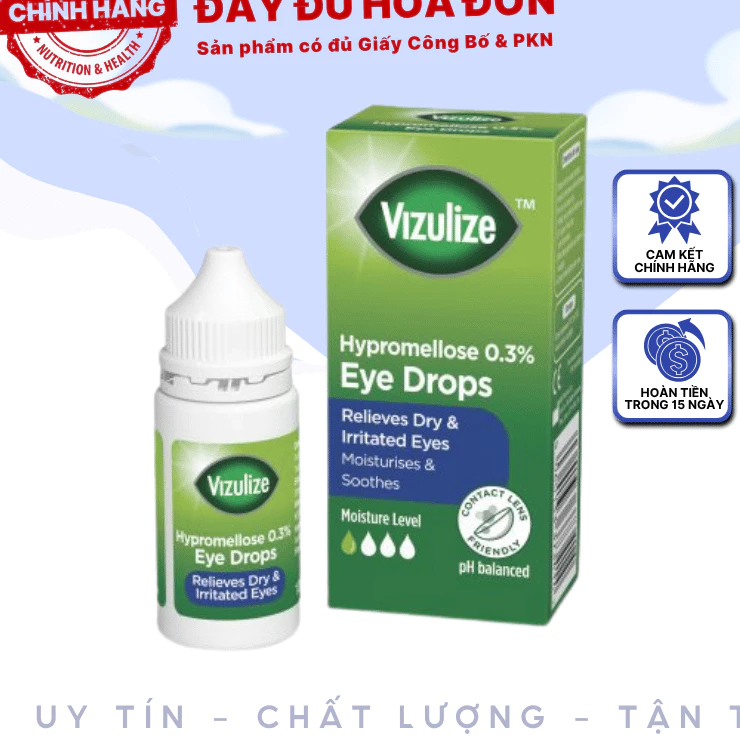 [✨CHÍNH HÃNG] Nước mắt nhân tạo Vizulize Hypromellose 0.3% Eye Drops Chai 10ml giúp bổ sung độ ẩm và làm dịu mắt khô
