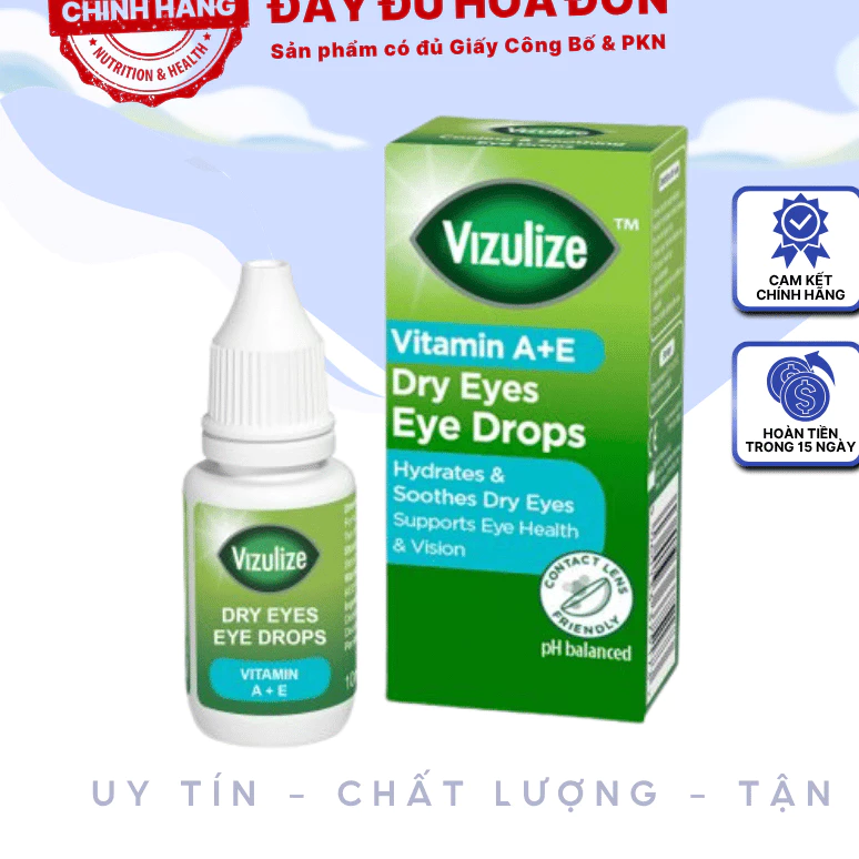 [✨CHÍNH HÃNG] Dung dịch nhỏ mắt Vizulize Vitamin A+E Dry Eyes Eye Drops Chai 10ml giúp giảm khô, kích ứng và làm dịu mắt