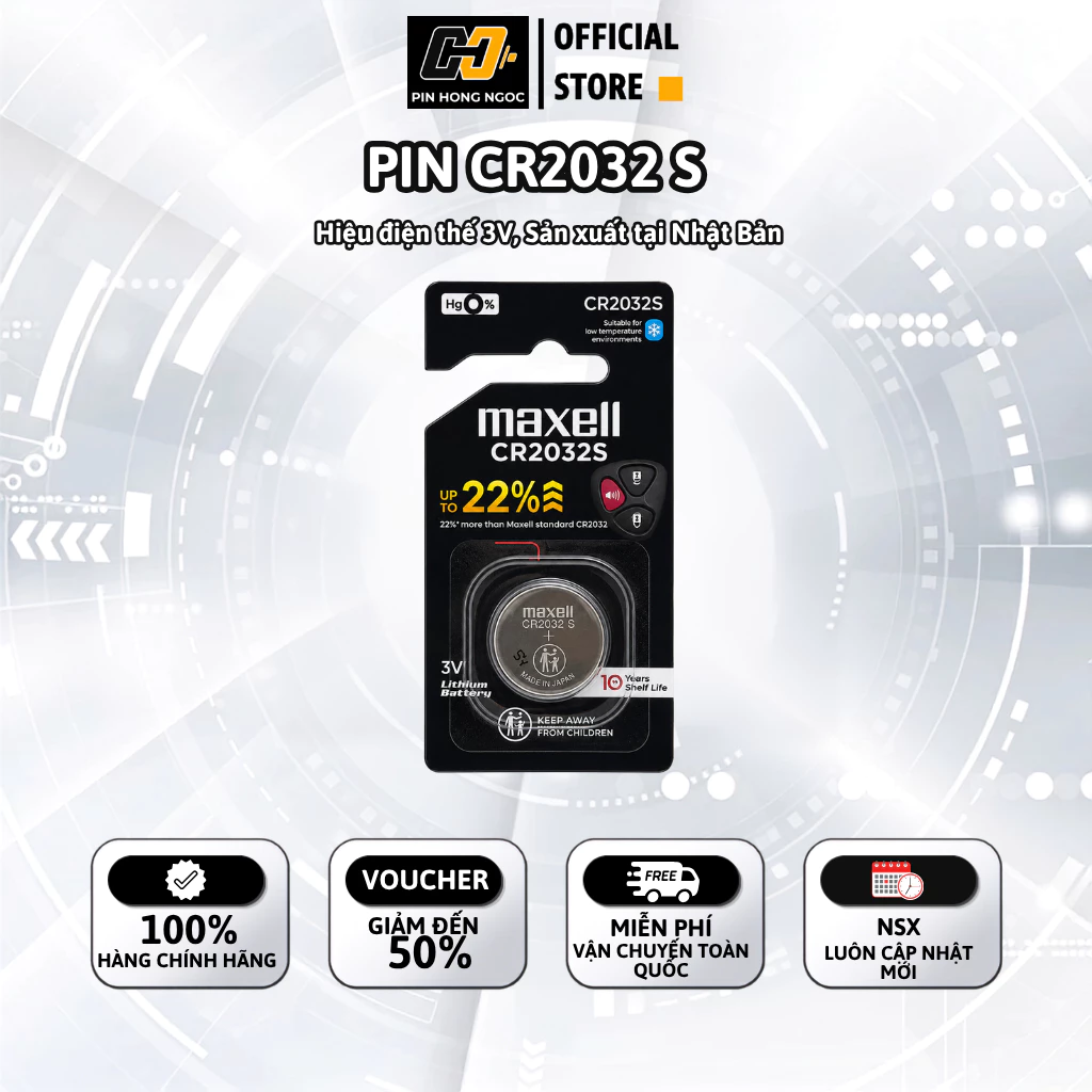 Pin CR2032 S Maxell Siêu Bền - Siêu Mạnh - Sản Xuất Tại Nhật Bản