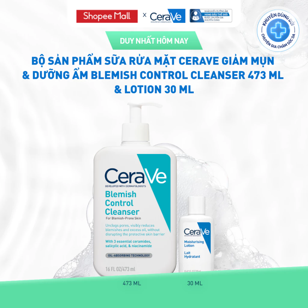 [DEAL ĐỘC QUYỀN - HannahOlala] Bộ sản phẩm CeraVe làm sạch sâu dành cho da mụn & dưỡng ẩm toàn thân