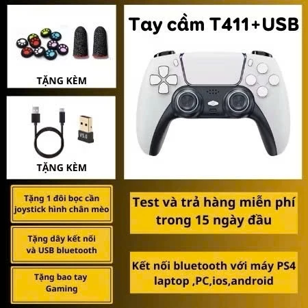 Tay cầm chơi game P4 T411, tay cầm chơi game không dây bluetooth, tay cầm chơi FC Online full skills 2 nút Macro