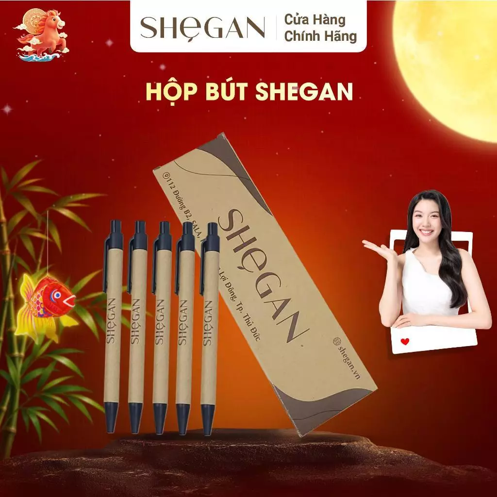 Hộp 5 Bút Bi Giấy Tái Chế Thân Thiện Môi Trường SHeGAN