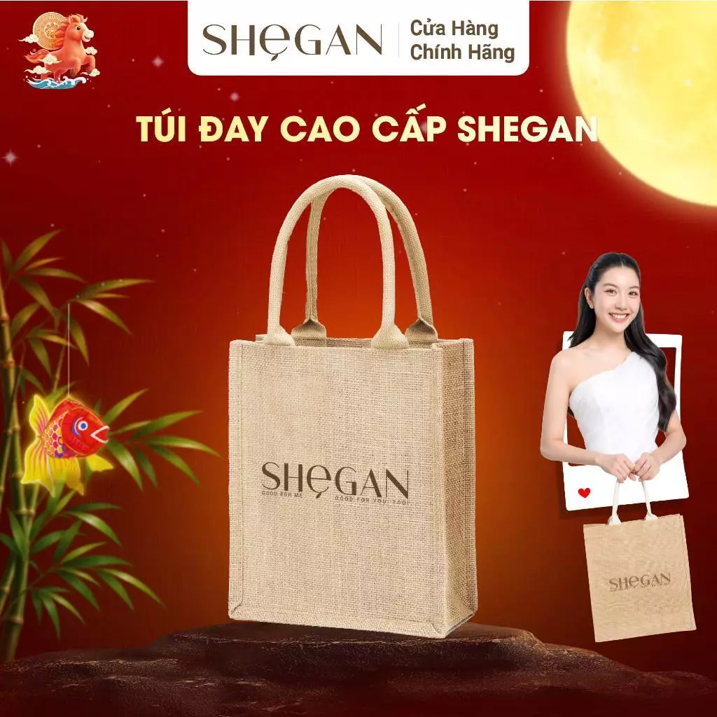 Túi Đay Tự Nhiên SHeGAN  – Thân Thiện Môi Trường, Có Nút Bấm, Tiện Lợi, Cứng Cáp, Có Đệm Ở Đáy